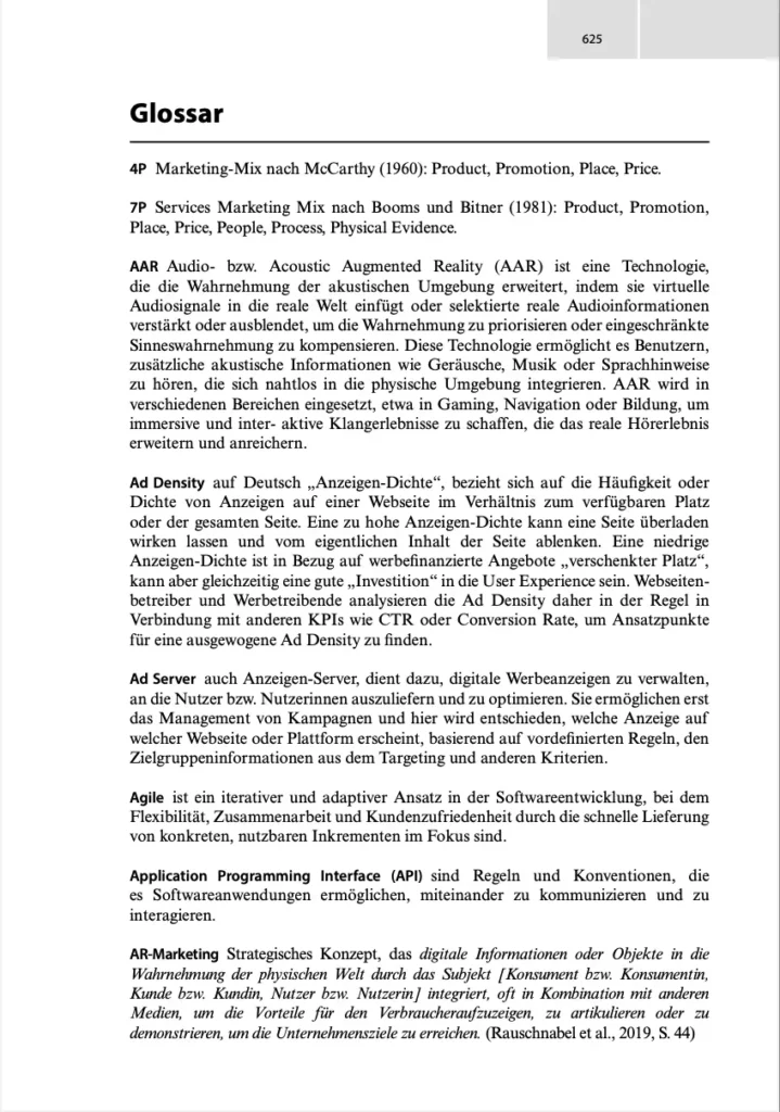 Abbildung der ersten Seite des Glossars.