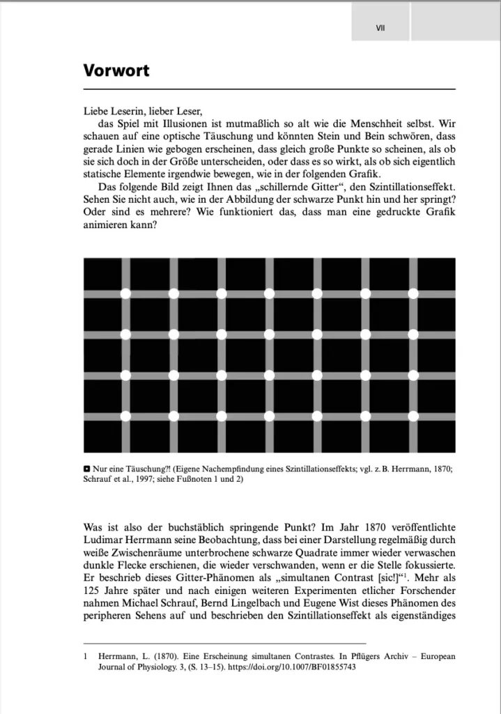 Abbildung der ersten Seite des Vorwortes mit der Eingangsgrafik eines Szintillationsgitters, einer optischen Täuschung.